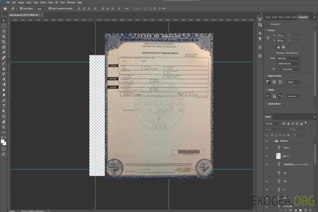 Acte de naissance aux États-Unis, Oregon template Acte de naissance aux États-Unis, Oregon template